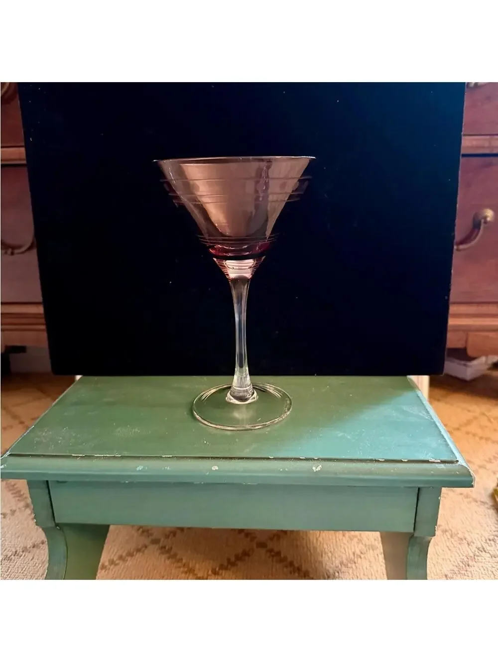 Colored and Etched Martini Glasses Vintage set of 3